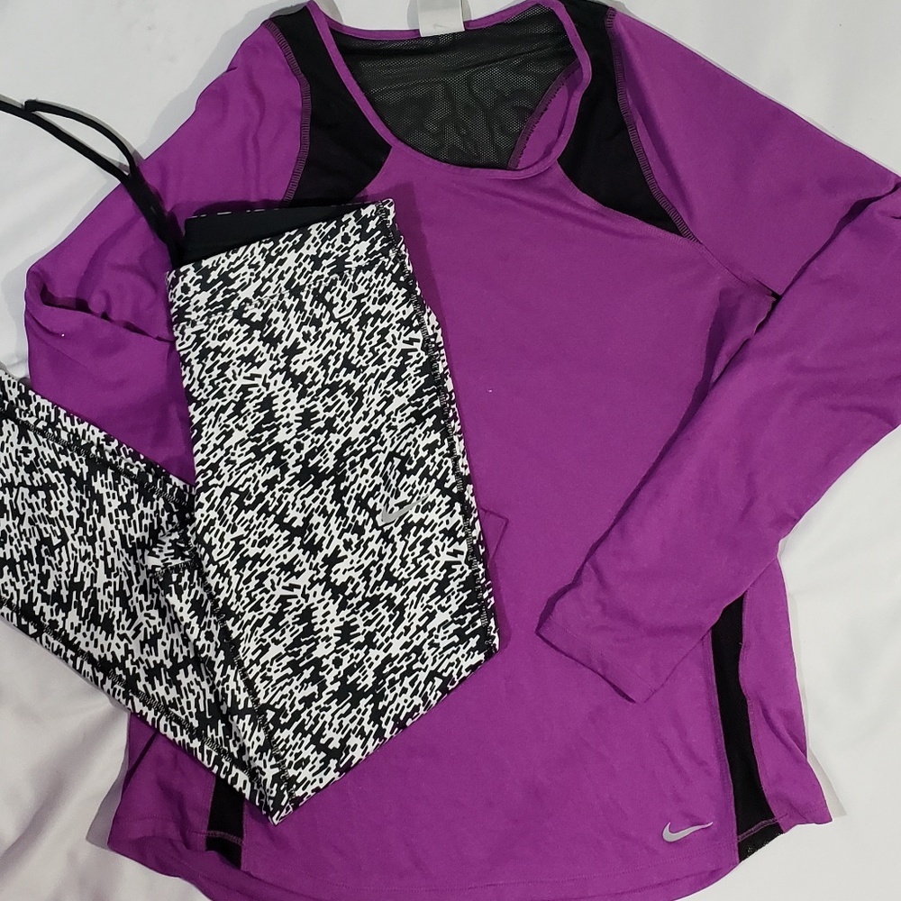 EUC Nike Running Crops and Long Sleeve Dri Fit Top